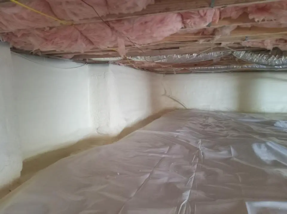Crawl space encapsulation with closed-cell spray foam for Commercial Roof Restoration in Meadowbrook